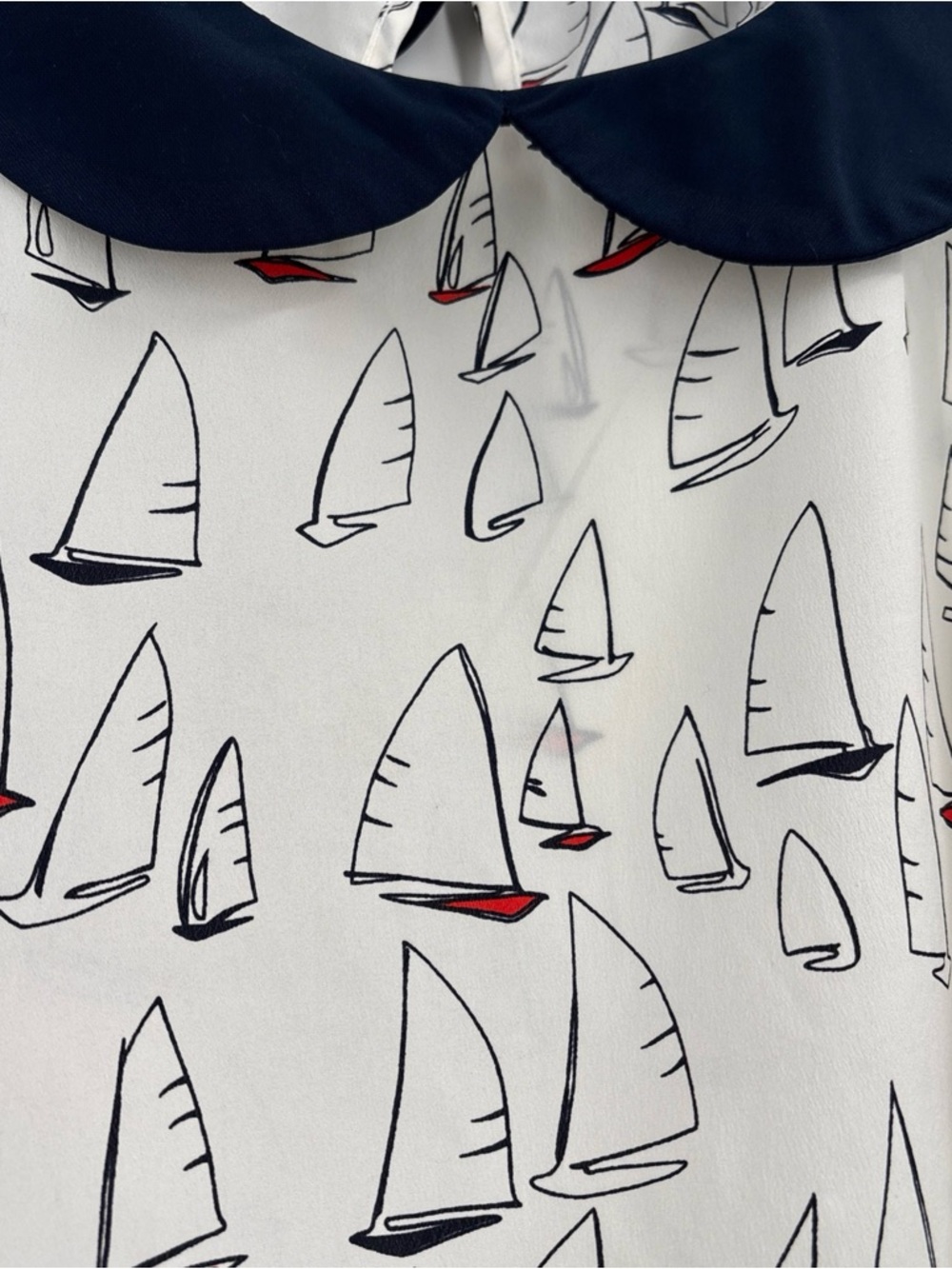 Sz XL plus sizes Forever 21 Navy and White Sailboat Print Blouse broken button - Picture 4 of 16
